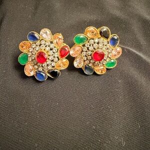 Pakistani kundan hoops. Elegant Multicolor Gemstone Earrings